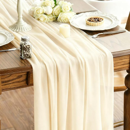 Ivory Sheer Chiffon Table Runner 35x120 Inches for Wedding Party Thanksgiving Christmas Dining Table Decor