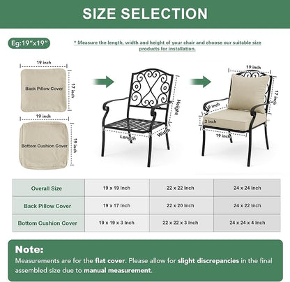 Summsun Patio Chair Cushions 22 x 22 Inch, Faux Linen Outdoor Furniture Cushions, Water Resistant Backrest and Deep Seat Cushion Set with Straps, Removable Cover, Non-Slip Bottom, Beige