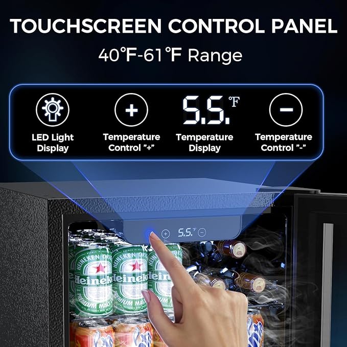 Electactic 1.7 Cu.ft Beverage Refrigerator Cooler, 68 Can Mini Fridge Glass Door with Adjustable Shelves, Digital Temperature Display, Freestanding Small Drink Fridge for Home, Office or Bar(Black)