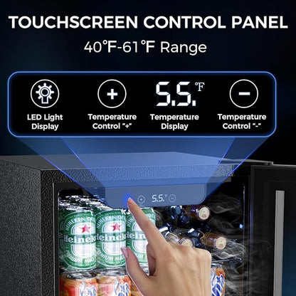 Electactic 1.7 Cu.ft Beverage Refrigerator Cooler, 68 Can Mini Fridge Glass Door with Adjustable Shelves, Digital Temperature Display, Freestanding Small Drink Fridge for Home, Office or Bar(Black)