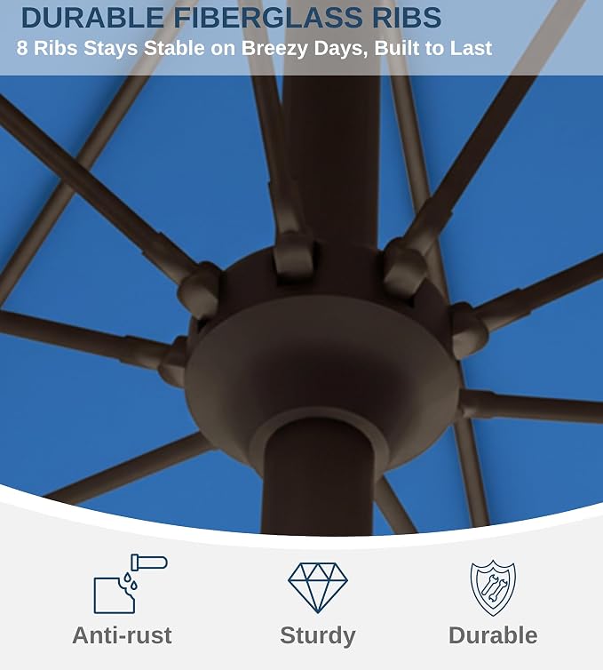 9FT Auto-Tilt Patio Umbrella|Outdoor Market Table Umbrella with 8 Fiberglass Ribs for Pool,Deck&Backyard