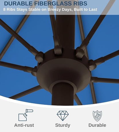 9FT Auto-Tilt Patio Umbrella|Outdoor Market Table Umbrella with 8 Fiberglass Ribs for Pool,Deck&Backyard