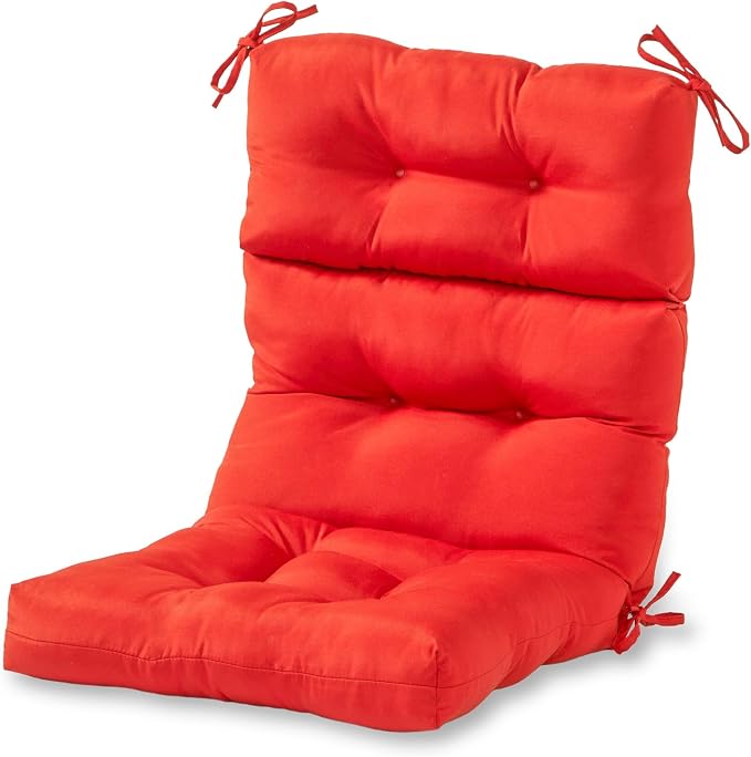 Outdoor Tufted High-Back Chair Cushions, One-Piece Hinged Seat and Back Design, Reversible with 4 Ties, Durable Polyester Fabric, Recycled Fiber Fill - Single, Salsa Red