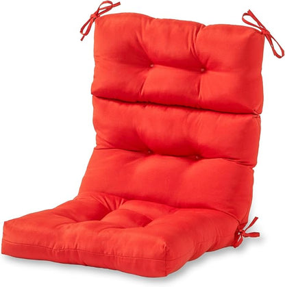 Outdoor Tufted High-Back Chair Cushions, One-Piece Hinged Seat and Back Design, Reversible with 4 Ties, Durable Polyester Fabric, Recycled Fiber Fill - Single, Salsa Red