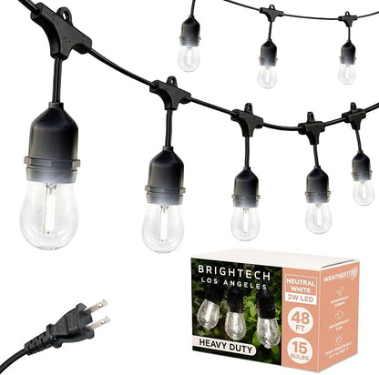Brightech Ambience Pro - Waterproof LED Outdoor String Lights - Hanging, Dimmable 2W Vintage Edison Bulbs - 48 Ft Commercial Grade Patio Lights Create Cafe Ambience in Your Backyard