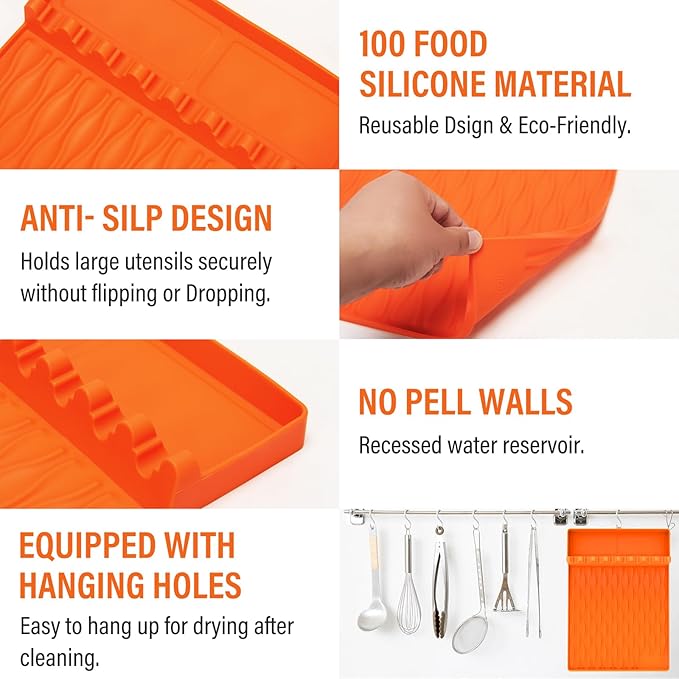 Silicone BBQ Tool Mat, Outdoor BBQ Grill Mat with Drip Mat with Seasoning Bottle Holder, BBQ Accessory Side Rack Mat, BBQ Tool Tray, 15.98"*11.5" (Orange 2pcs)