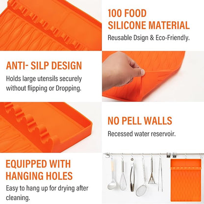Silicone BBQ Tool Mat, Outdoor BBQ Grill Mat with Drip Mat with Seasoning Bottle Holder, BBQ Accessory Side Rack Mat, BBQ Tool Tray, 15.98"*11.5" (Orange 2pcs)