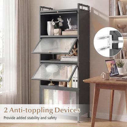 Giantex 5-Tier Kitchen Storage Cabinet, Mobile Microwave Stand with Flip-up PC Doors, Freestanding Kitchen Bakers Rack with 4 Rolling Casters, for Dining Room, Living Room and Study, Grey