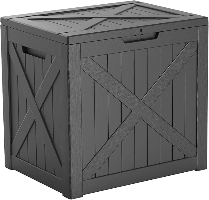 PatioZen 32 Gallon Resin Deck Box, Lockable Outdoor Storage Box for Patio Cushions Storage Furniture,Garden Tools, Pool Supplies, Weatherproof and UV Resistant (Black)
