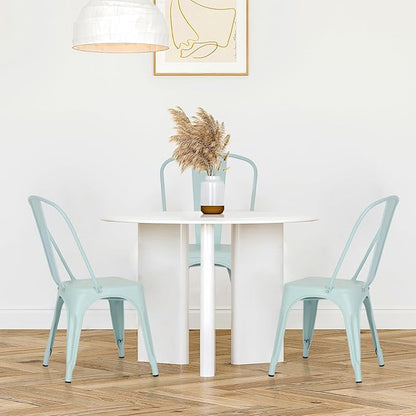 FDW | Set of 4 Metal Dining Chairs | Blue | Stackable Tolix Side Chairs with Backrest | Scratch-Resistant | Non-Slip Feet | Indoor/Outdoor Use | 330 lbs Capacity | Ideal for Kitchen & Restaurant