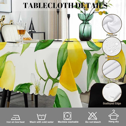 Swono Lemon Table Cloth Rectangle Tables Fruits Lemon Leaves Floral Kitchen Table Cover Oblong 52"X70" Tablecloth for Dining Table Buffet Parties Patio and Camping, Yellow Green