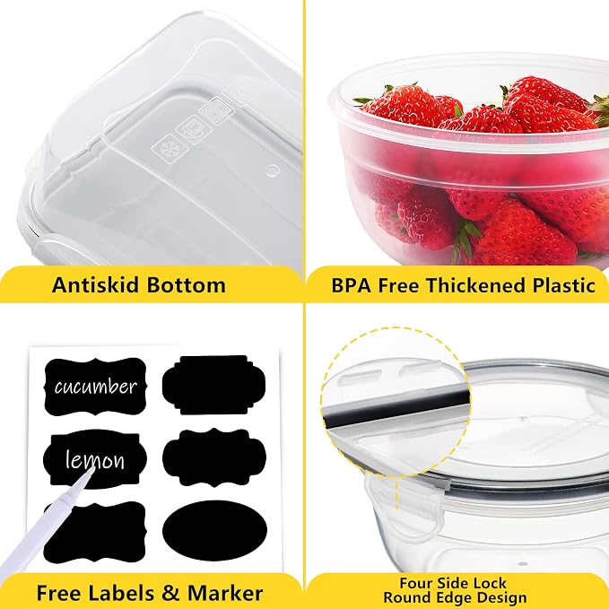 34 PCS Food Storage Containers Set with Airtight Lids (17 Lids &17 Containers) - BPA-Free Plastic Food Container for Kitchen Storage Organization, Fruit Meal-prep Containers with Labels & Marker | (17 Lids &17 Containers) - Food Container for Kitchen S...
