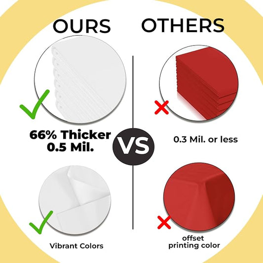 Exquisite Party Solids 66% Thicker Premium Plastic Table Cloth Rectangle Table Cover 0.5 Mil 6 Pack White Table Cloth 54 Inch x 108 Inch Disposable Tablecloth Won't Tear Easily Like Cheap Thin Brands