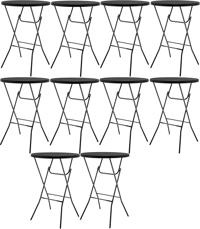 BTEXPERT Set of 10, Black 32" Round 43" Bar Height Granite Folding Commercial Portable Banquet Card Plastic Coffee Dining Table for Wedding Party Coffee Event Home Kitchen Indoor Outdoor-Ten