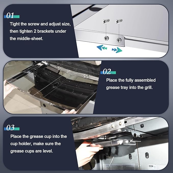 Hiorucet Grease Tray with Catch Pan for Nexgrill, Dyna Glo, Kenmore, BHG, Expert, Backyard Grill, Uniflame, BBQ Pro, BBQ Grillware Grill Replacement Parts, Adjustable 18''-24'' Gas Grill Drip Pan.