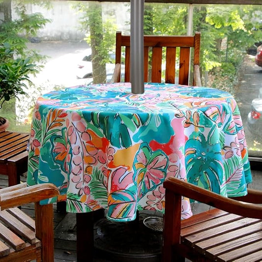 EHouseHome Outdoor and Indoor 60inch Round Tablecloth with Umbrella Hole and Zipper, Waterproof Zippered Patio Cloths, Spring/Summer Table Covers for Backyard Circular Table/BBQs/Picnic