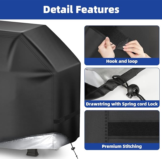 Perfect Grill Cover for Outdoor Grills Waterproof Rip-Proof Weather Resistant for Reliable Protection Griddle Cover Easy to Clean Adjustable Hem Drawstring Fade Resistant (Black, 48)