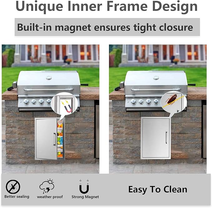 BBQ Access Door Stainless Steel,18" W by 24" H Vertical Single Door Reversible Open Left or Right,Flush Mount for Outdoor Kitchen