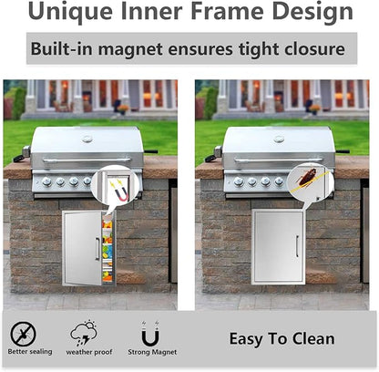 BBQ Access Door Stainless Steel,18" W by 24" H Vertical Single Door Reversible Open Left or Right,Flush Mount for Outdoor Kitchen