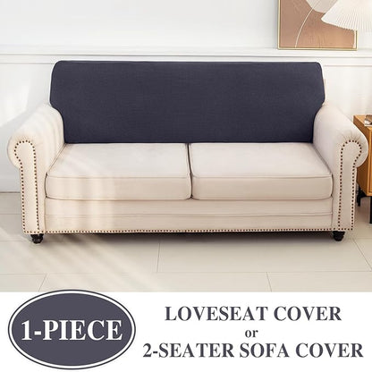 LA MEACK Couch Cushion Cover Loveseat Cover or 2 Seat Sofa Cover Washable Stretch Sectional Sofa Slipcover(1 Piece for Loveseat or Sofa 2-Seater, Dark Grey)