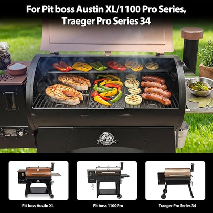 Utheer Cast Iron Cooking Grates for Pit boss Austin XL, Rancher XL, 1100pro Series, Traeger Pro Series 34, Traeger Texas Elite 34, Wood Pellet Smoker Grills Replacement Parts, 3 PCS