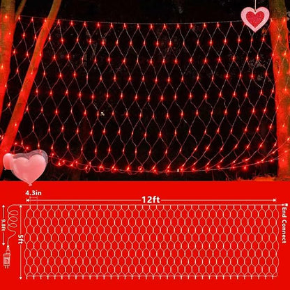 QITONG Red Net Lights Outdoor Mesh Lights, 360 LED 12ft x 5ft Christmas Net Light Plug in, 8 Modes Clear Wire Bush Light