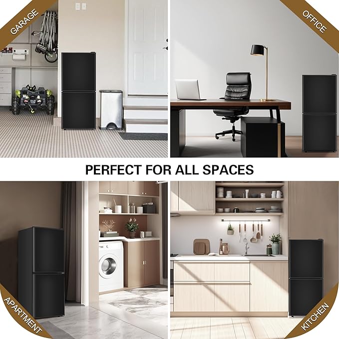 Dorm Size Fridge with Freezer 4.3 Cu. Ft., 2-Door Small Refrigerator with Bottom Freezer, 7-Level Thermostat Control, Low Noise Mini Fridge for Apartment, Office, Kitchen, Black