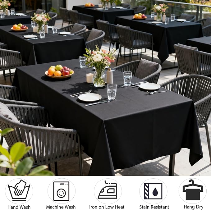 MRJ Black Tablecloth for Rectangle Table 60 x 84 Inch Stain and Wrinkle Resistant Washable Polyester Table Cloth for Restaurant Hotel Banquet