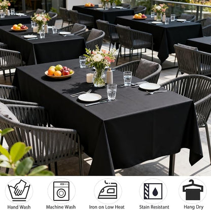MRJ Black Tablecloth for Rectangle Table 60 x 84 Inch Stain and Wrinkle Resistant Washable Polyester Table Cloth for Restaurant Hotel Banquet
