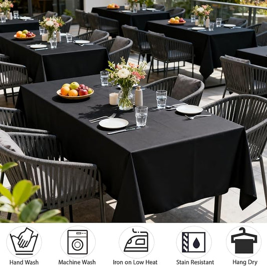 MRJ Black Tablecloth for Rectangle Table 60 x 84 Inch Stain and Wrinkle Resistant Washable Polyester Table Cloth for Restaurant Hotel Banquet
