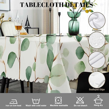 Swono Rectangle Tablecloth Green Floral Table Cover 52x70 Inch Eucalyptus Round Leaves Branches Twigs Table Cloth for Rectangle Tables Decorative Tablecloth for Dining Party Camping BBQ