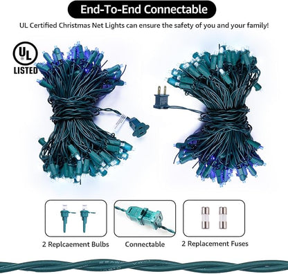 Led Christmas Net Lights Outdoor Christmas Bushes Lights 120Led 6ftx5ft, Connectable Outdoor Indoor Mesh Net Lighting for Xmas Holiday, Garden, Lawn, Shrubs, Trees, Bushes Decorations(White and Blue)