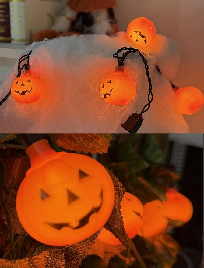 Halloween Decorations Pumpkin String Lights Outdoor, 8.5Ft Halloween Lights with 10 LED Waterproof Orange Jack-O-Lantern, Hanging Pumpkin String Lights UL Listed for Party Porch Home Window Decor