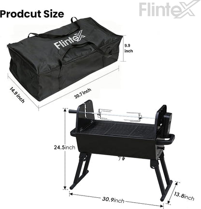 Flintex Portable Charcoal Grill with Electric Rotisserie & Waterproof Carry Bag, Folding Outdoor BBQ Grill for Camping, Backyard, Tailgating & Patio