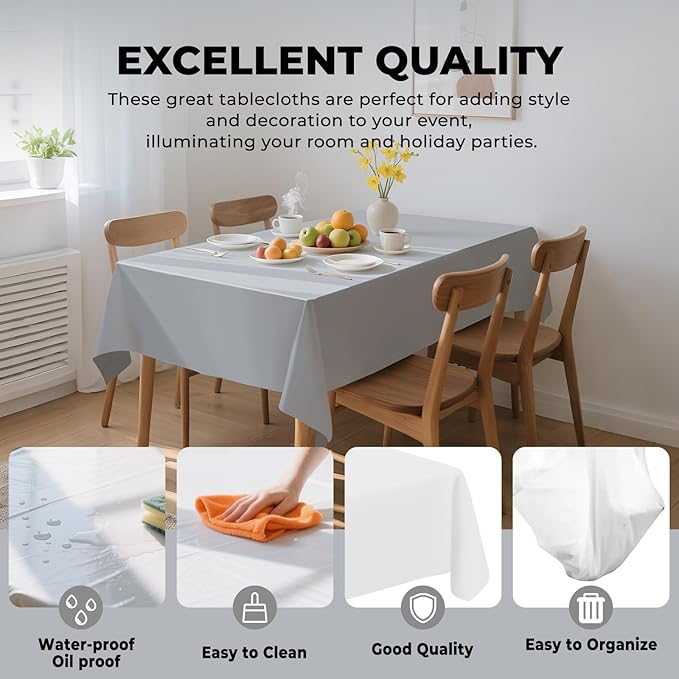 54 Inch X 100 Feet Plastic Table Cover Roll Premium Disposable Plastic Tablecloth for All Type/Shape Tables | Picnic, Party, Banquet, Birthdays, Weddings (Silver Grey, 54 Inch X 100 Feet)