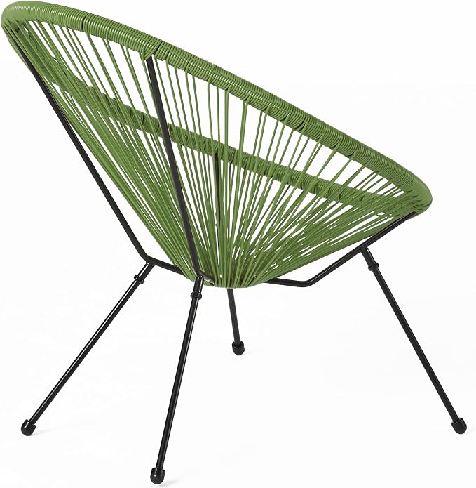 Christopher Knight Home Anson Faux Rattan Outdoor Papasan Chair Set of 2, Patio Accent Chair with Metal Frame, Hammock Weave Egg Chair, Lounge Chair Outdoor for Patio Furniture Set, Green