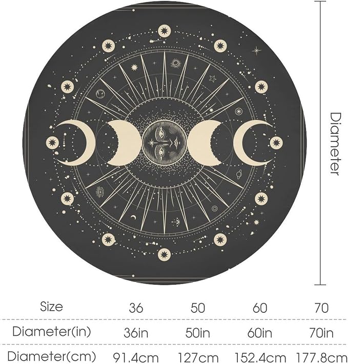 Vintage Moon Sun Round Tablecloth Moon Phase Star Galaxy Zodiac Signs Moonlight Table Cloth Water Resistant Wipeable Table Cover for Farmhouse Picnic Party Holiday Kitchen Dinner Table 60"