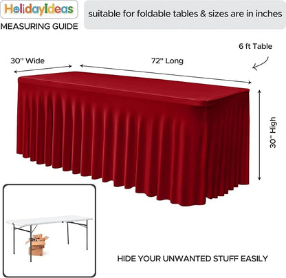 6 Pack Red Tablecloths Spandex Table Covers 6ft for Christmas Decor | Ruffle Design, Elastic Table Covers, Holiday Essentials, Table Cloths For 6 Foot Rectangle Table,Wrinkle Resistant