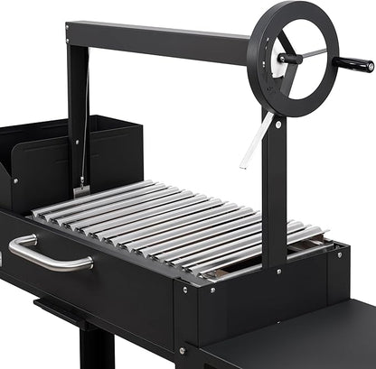 KoolMore 54 in. Charcoal BBQ Grill, Santa Maria Argentine Outdoor Grill with Interchangeable V Grates, Large Barbecue Grill for Outdoor Cooking, Black