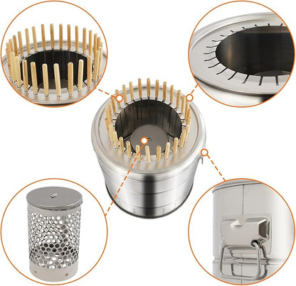 Portable Barbecue Charcoal Barrel Grill, Stainless Steel Surround Charcoal kebab Grill with 28 Skewers Grilling Accessories Set, for Travel Camping Picnic Patio Backyard - Diameter 15.4 inch