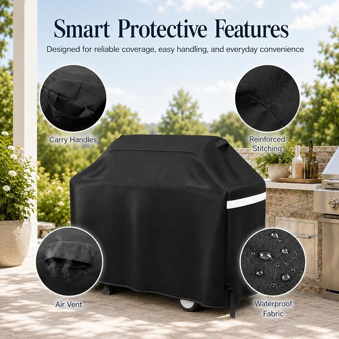 GRISUN Waterproof Grill Cover 65 Inch for Outdoor Grill | Fits Weber, Char-Broil, Nexgrill, Kenmore, Heavy-Duty 600D Anti-Fade BBQ Gas Grill Cover with Portable Handle