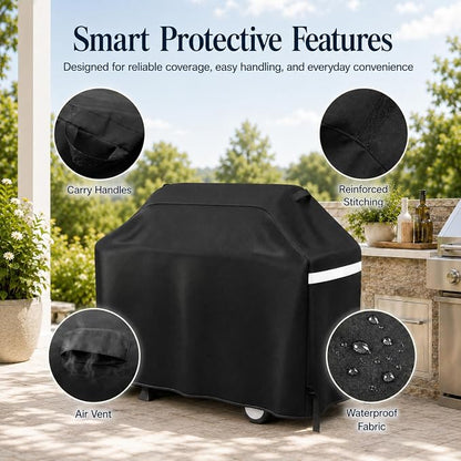 GRISUN Waterproof Grill Cover 65 Inch for Outdoor Grill | Fits Weber, Char-Broil, Nexgrill, Kenmore, Heavy-Duty 600D Anti-Fade BBQ Gas Grill Cover with Portable Handle