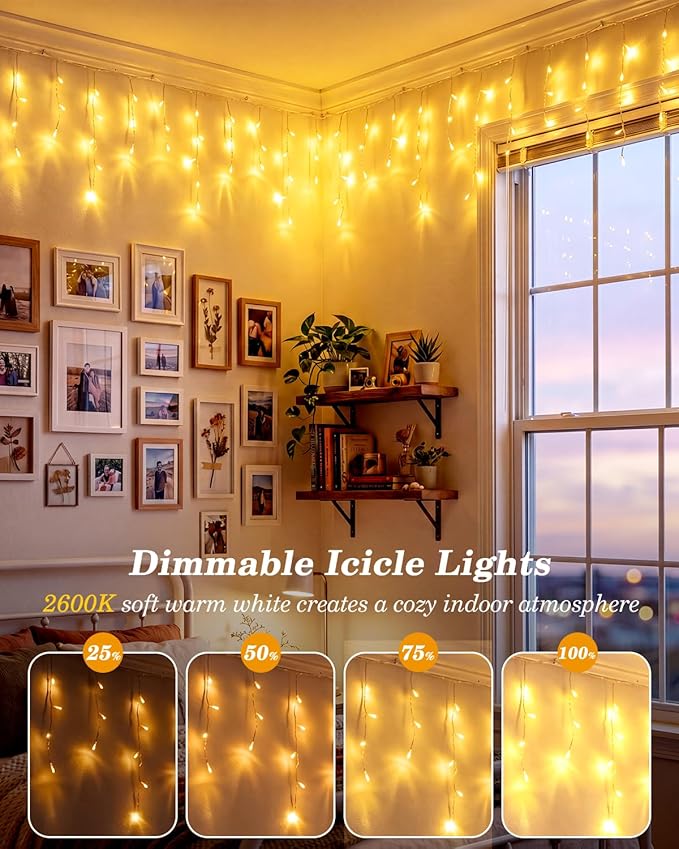 LitHome 38FT Color Changing Icicle Lights for Outside, 35 Colors Christmas Icicle Lights Outdoor with Remote Plug in, Red White and Blue Light Icicle Connectable for Holiday Roof Home Indoor Decor