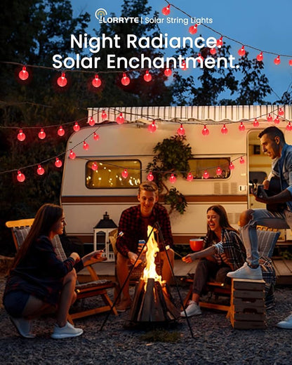 LORRYTE Solar String Lights Outdoor 2 Pack 72FT 120 LED Red Patio Lights | Crystal Globe, IP65 Waterproof, Auto On/Off, 8 Modes Solar Powered Light for Outside Halloween Party Garden Yard Decorations