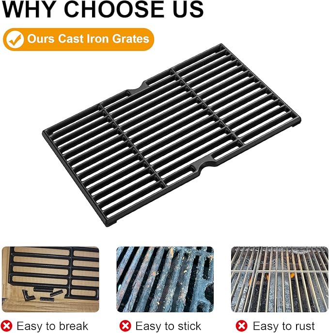 Cooking Grid Grates for Kenmore 4 Burner Grills,Enamel Cast Iron Grate Replacement Parts for Kenmore 146.10016510,146.46365610,146.16142210,146.16198211,2 Pack