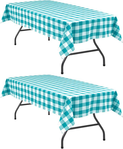 Hiasan Plaid Tablecloth Waterproof, 2 Pack, 60 x 120 inch - Checkered Table Cloth Rectangle for Spring Party/Outdoor Picnic/Kitchen Dining, Turquoise and White
