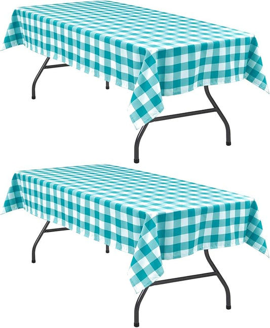 Hiasan Plaid Tablecloth Waterproof, 2 Pack, 60 x 120 inch - Checkered Table Cloth Rectangle for Spring Party/Outdoor Picnic/Kitchen Dining, Turquoise and White