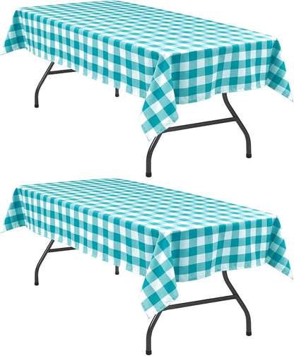 Hiasan Plaid Tablecloth Waterproof, 2 Pack, 54 x 80 inch - Checkered Table Cloth Rectangle for Spring Party/Outdoor Picnic/Kitchen Dining, Turquoise and White