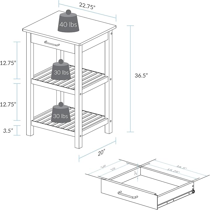 Casual Home Sunrise (Small) with Solid Harvest Hardwood Top Kitchen Island, 22.75" W, Natural/Hunter Green