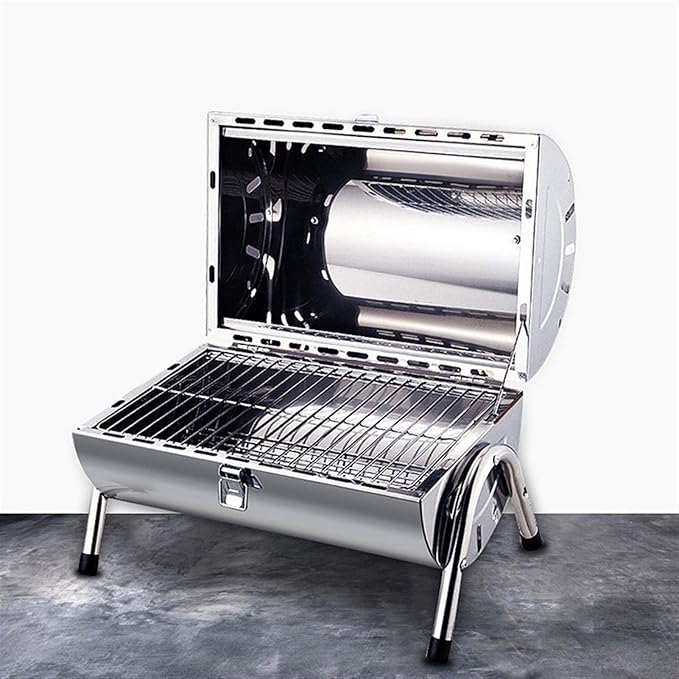 Portable BBQ Grill Portable Charcoal Grill Mini Lightweight BBQ Smoker Grill for Outdoor Barbecues Camping Backyard Garden Picnic Beach Party, Stainless Steel, Silver BBQ Grill Ute